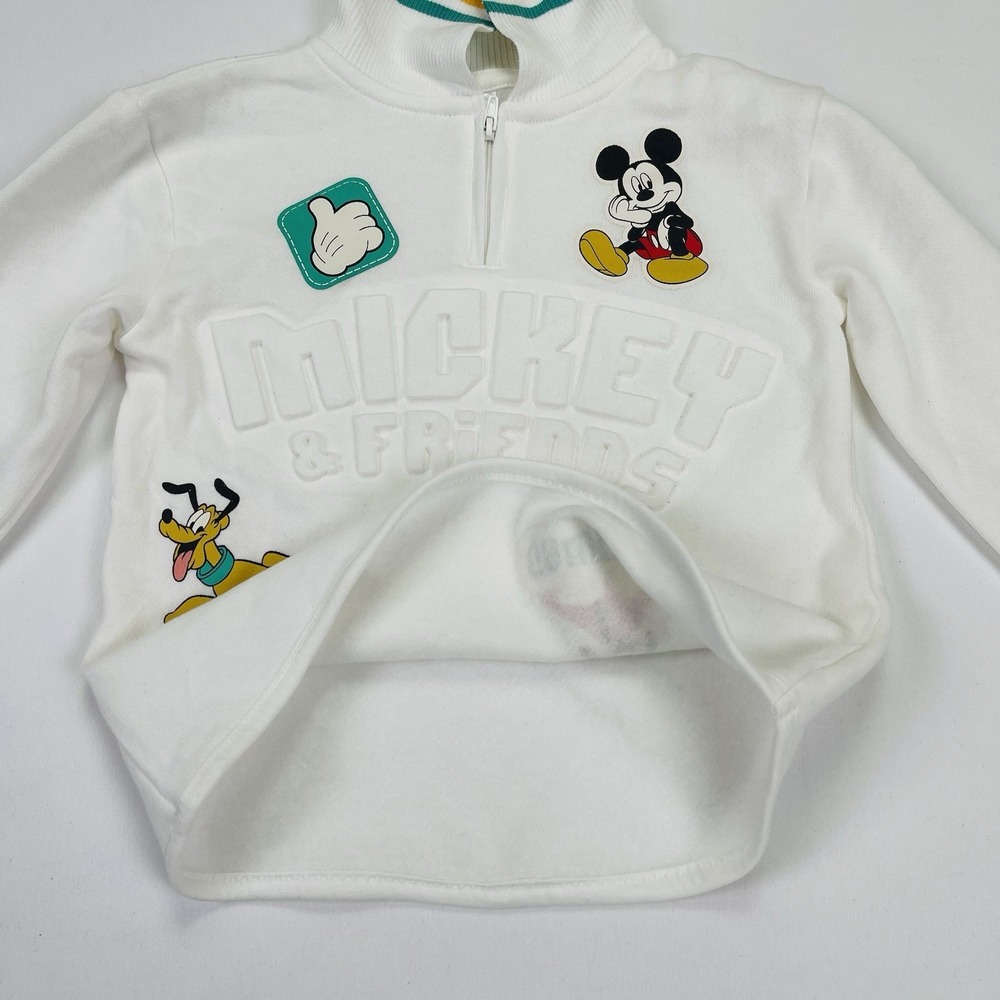 Mickey Mouse & Friends white quarter-zip fleece pullover top Sweatshirt New 4T - Picture 10 of 14